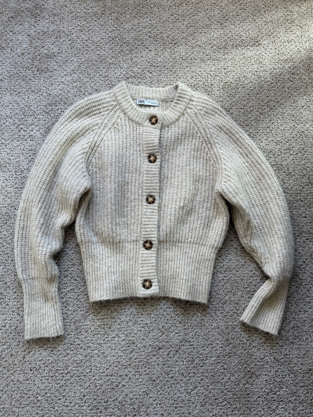 Zara Cardigan Sweater XL Tan Tortoise Buttons
